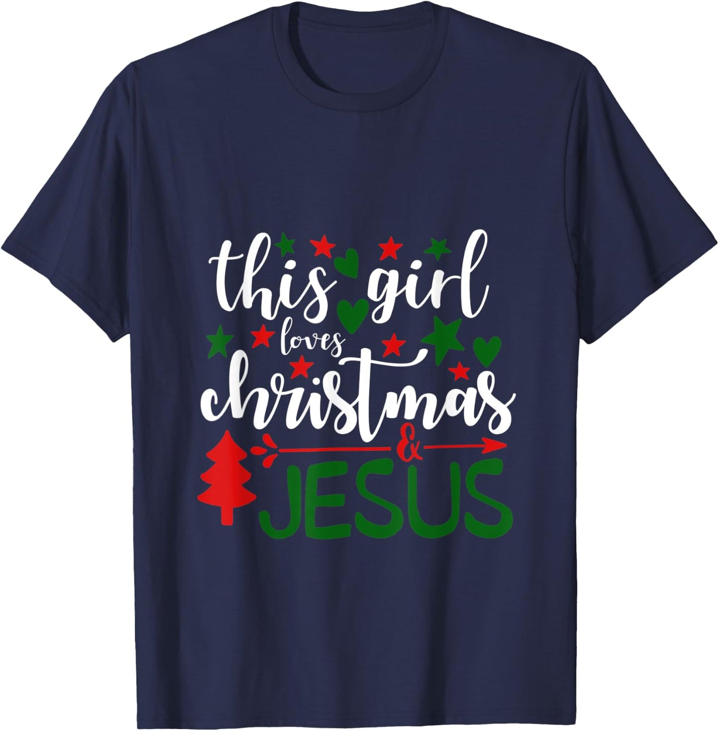 This Girls Loves Christmas and Jesus - Christian T-Shirt - T-Shirt | Navy