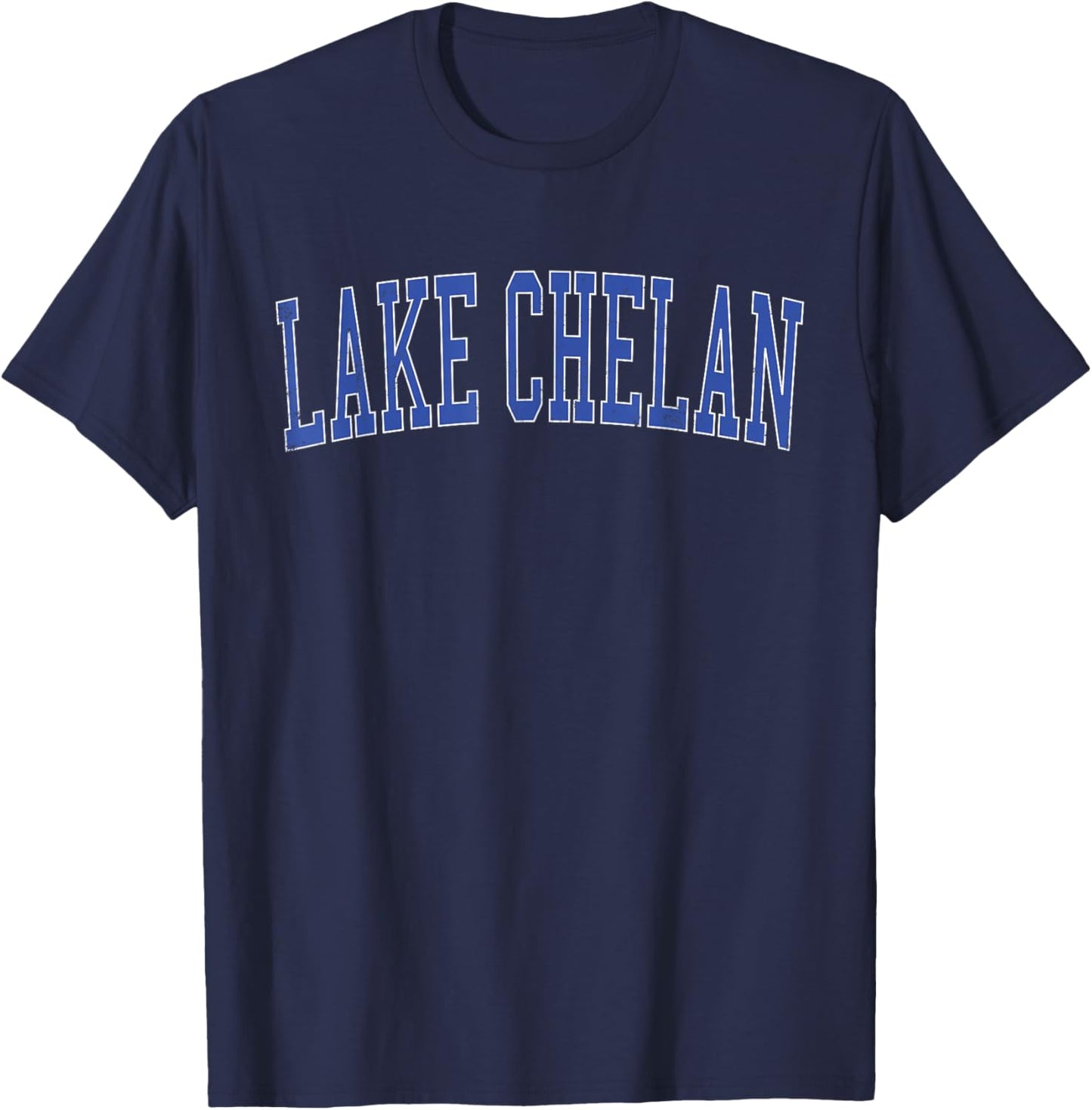 Vintage Lake Chelan Distressed Blue Varsity Style T-Shirt - T-Shirt | Navy