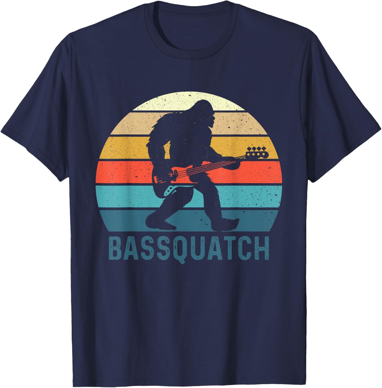 Bassquatch! Funny Bigfoot Fishing Outdoor Retro T-Shirt - T-Shirt | Navy