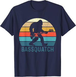 Bassquatch! Funny Bigfoot Fishing Outdoor Retro T-Shirt - T-Shirt | Navy