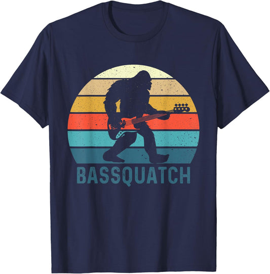 Bassquatch! Funny Bigfoot Fishing Outdoor Retro T-Shirt - T-Shirt | Navy