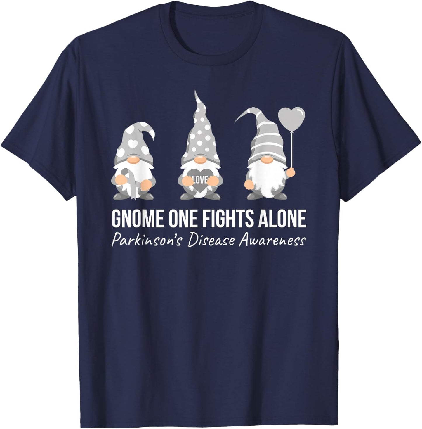 Gnome One Fights Alone T Shirt Parkinsons Awareness Ribbon T-Shirt - T-Shirt | Navy