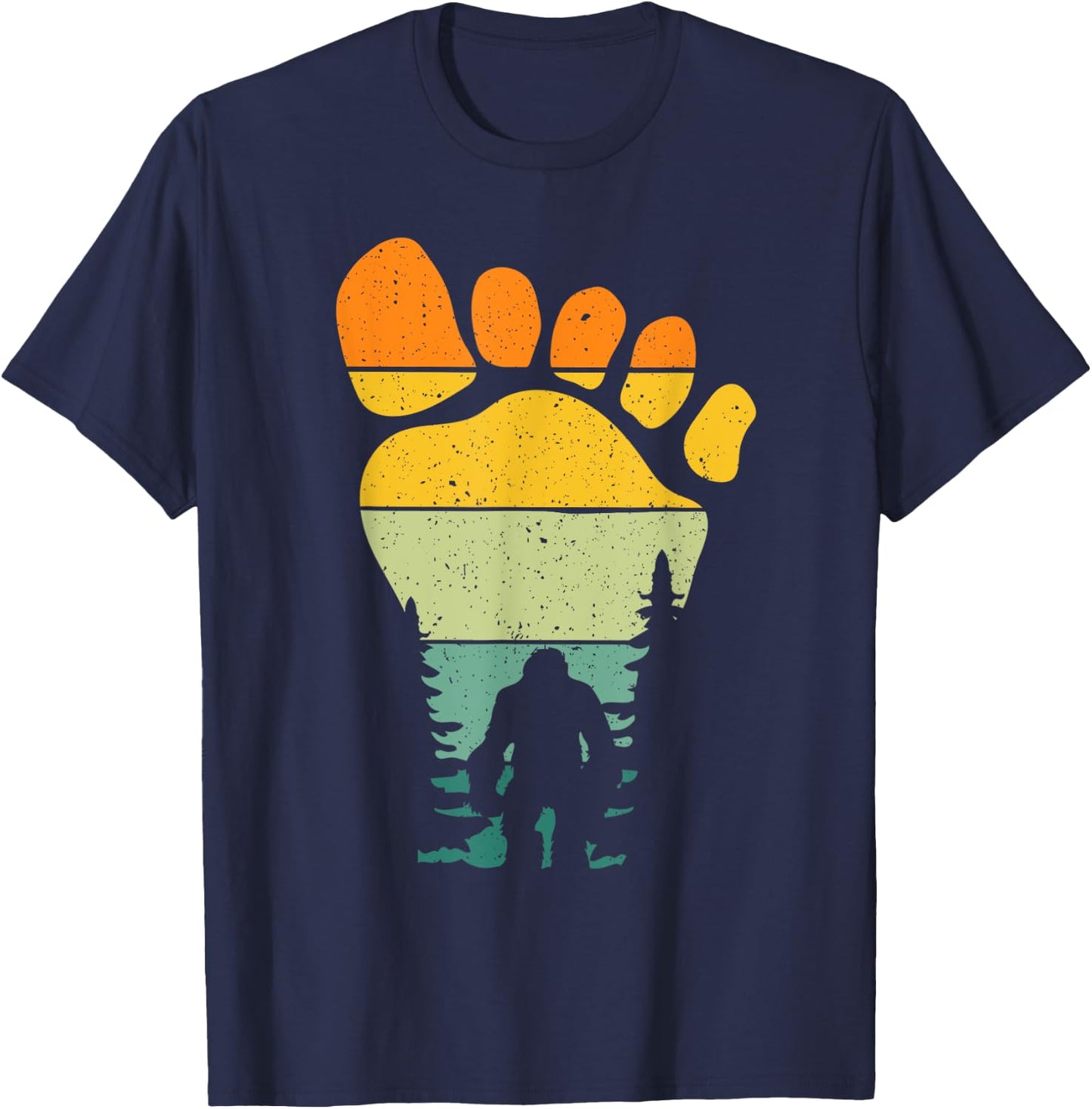 Funny Retro Bigfoot Sasquatch Believer Vintage Footprint T-Shirt - T-Shirt | Navy