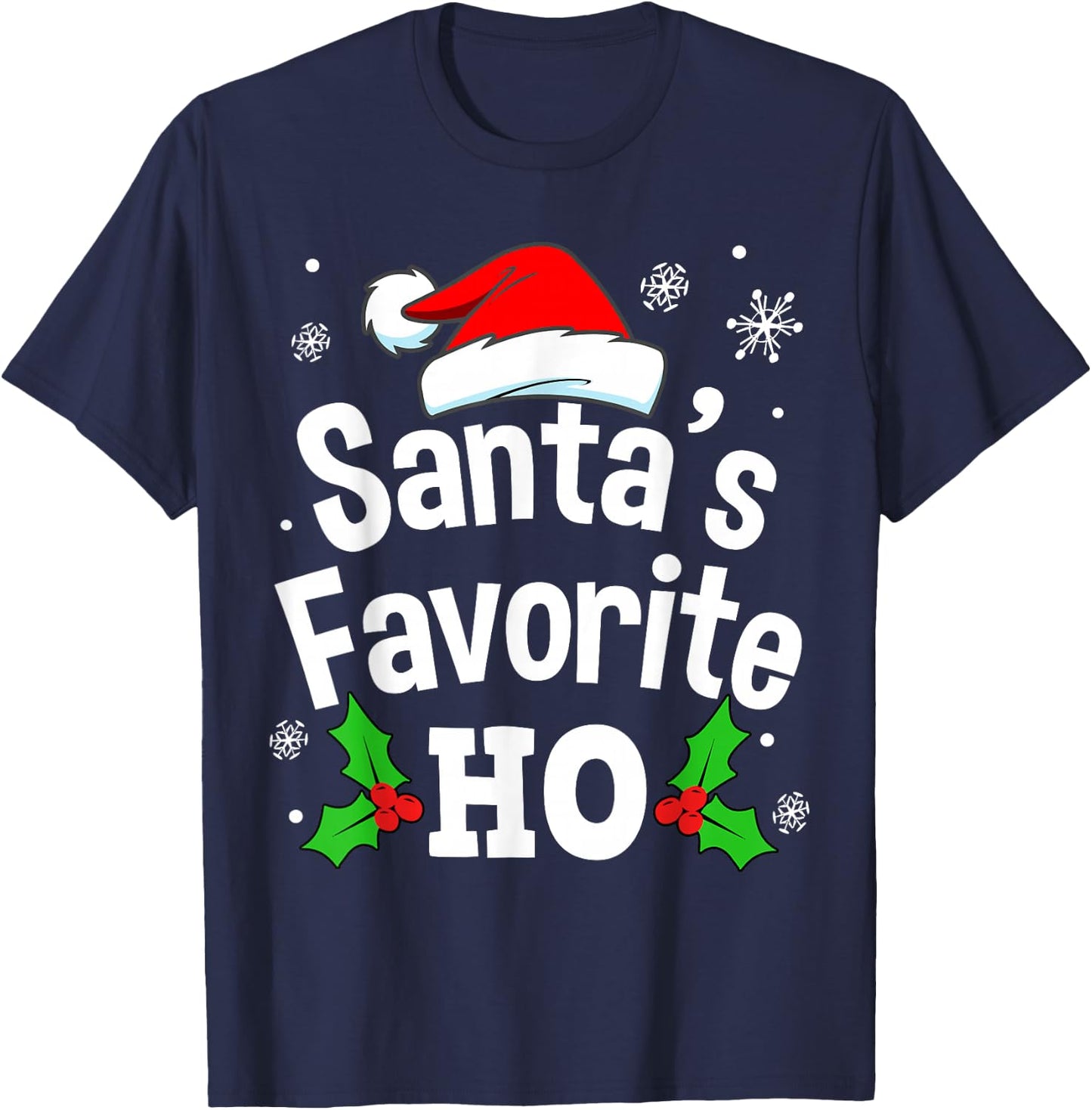 Funny Christmas Santa's Favorite Ho Naughty Pajama Black Adult Cotton Polyester Short Sleeve Small T-Shirt - T-Shirt | Navy