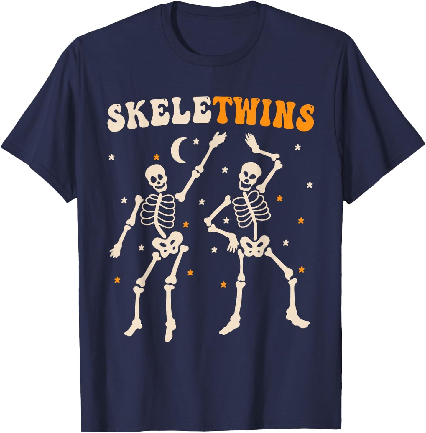 Twins Halloween Matching Skeletwins Funny Dancing Skeletons T-Shirt - T-Shirt | Navy