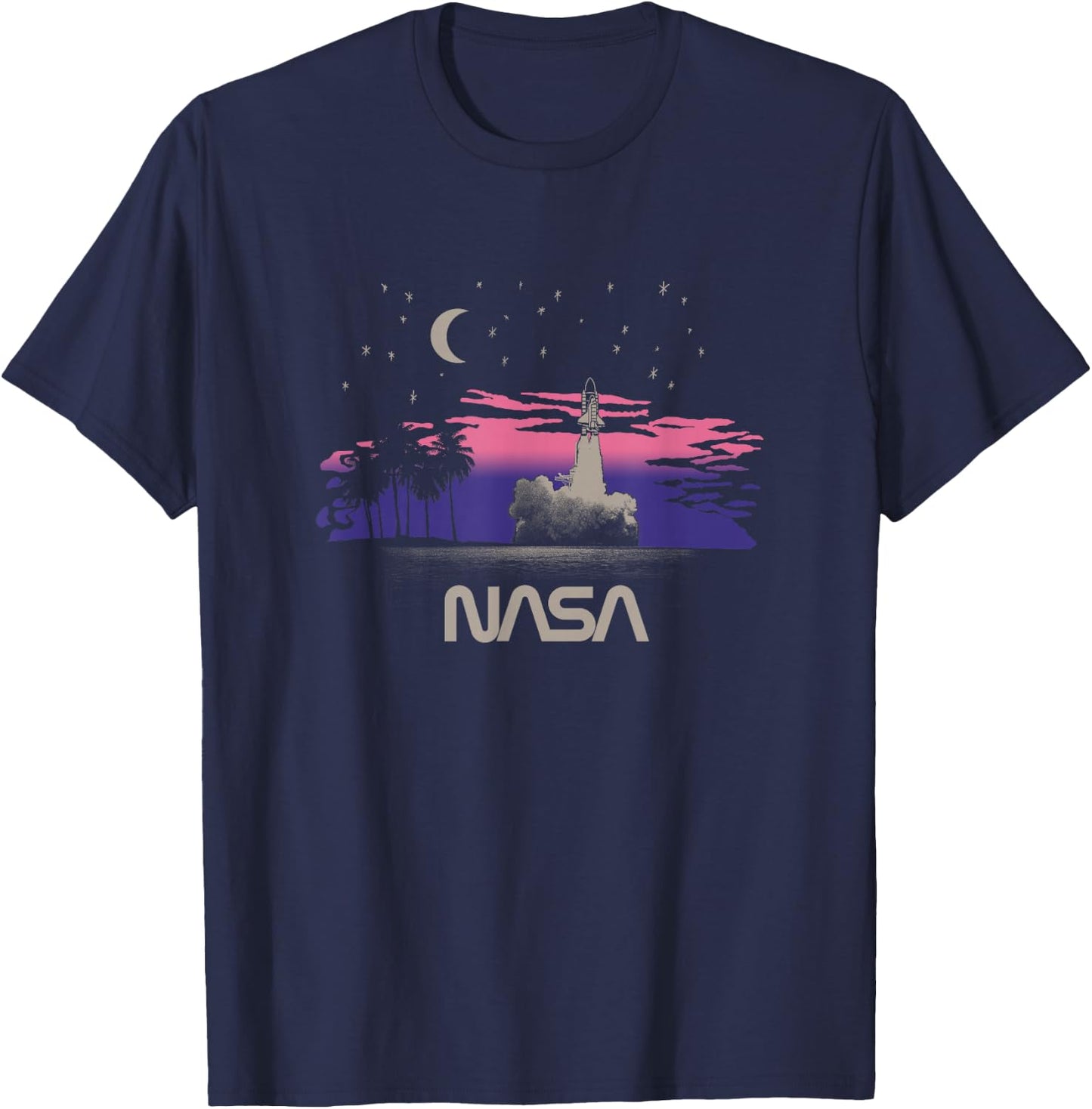 NASA Pink and Purple Sunset Space Shuttle Launch Science T-Shirt - T-Shirt | Navy