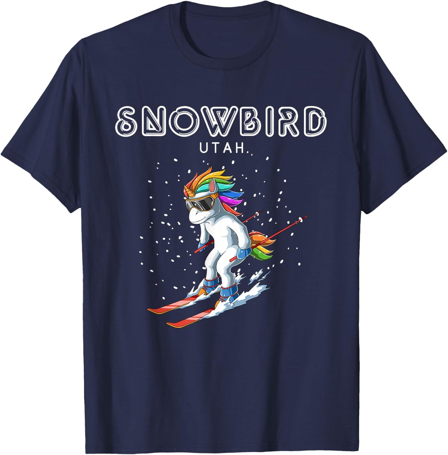 Snowbird Utah - Unicorn USA Ski Retro Gift T-Shirt - T-Shirt | Navy