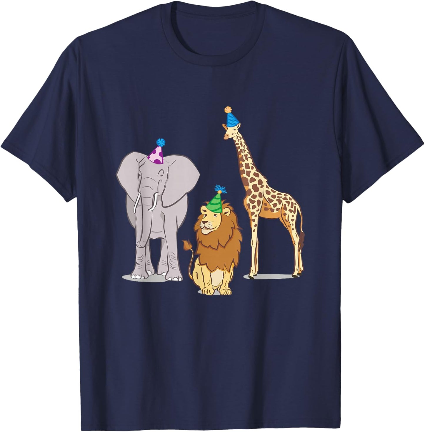 Party Animal Theme! Elephant, Giraffe & Lion! T-Shirt - T-Shirt | Navy