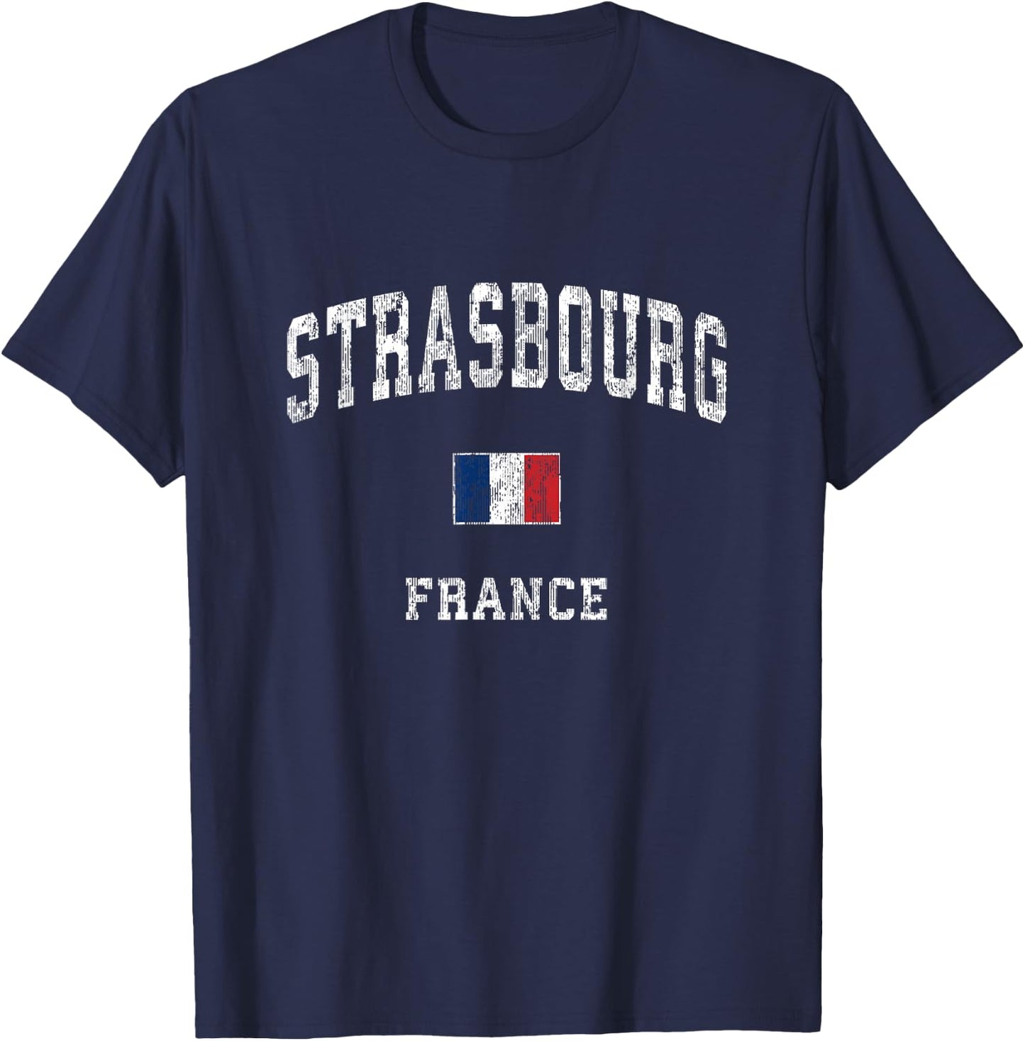 Strasbourg France Vintage Athletic Sports Design T-Shirt - T-Shirt | Navy