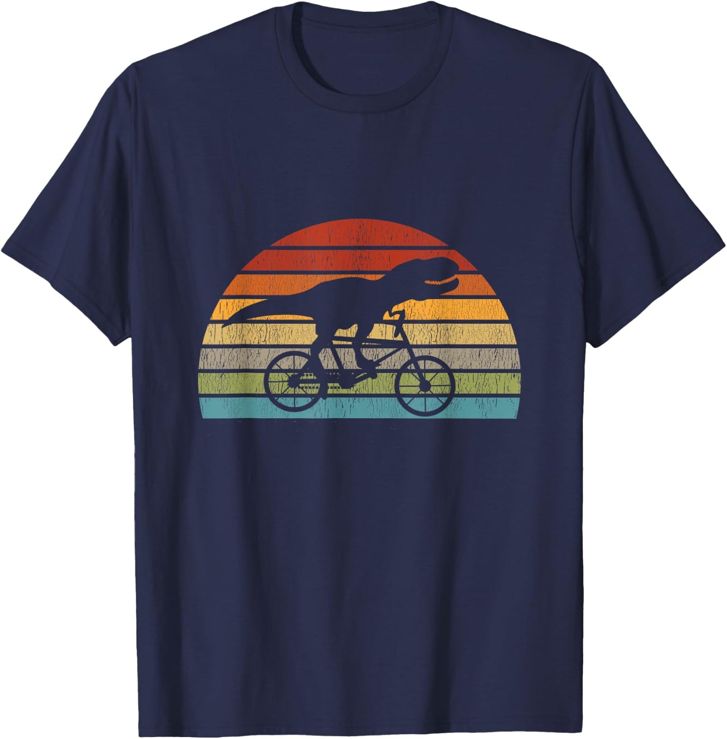 T Rex Dinosaur on a Bicycle bike cycling retro funny biking T-Shirt - T-Shirt | Navy