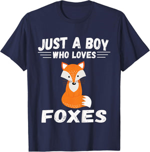 Kids Boy Fox Shirt Gifts Just a Boy Who Loves Foxes T-Shirt - T-Shirt | Navy