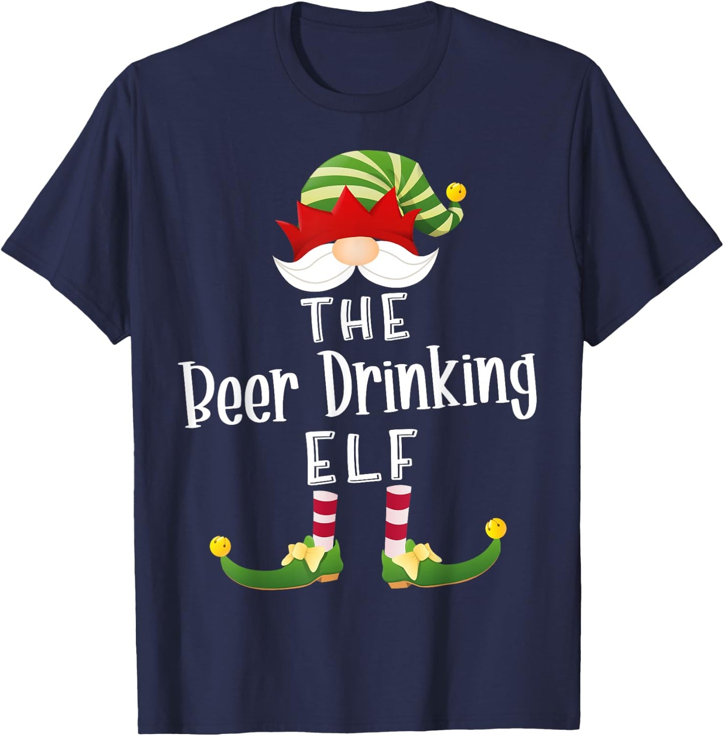 Beer Drinking Elf Group Christmas Funny Pajama Party T-Shirt - T-Shirt | Navy