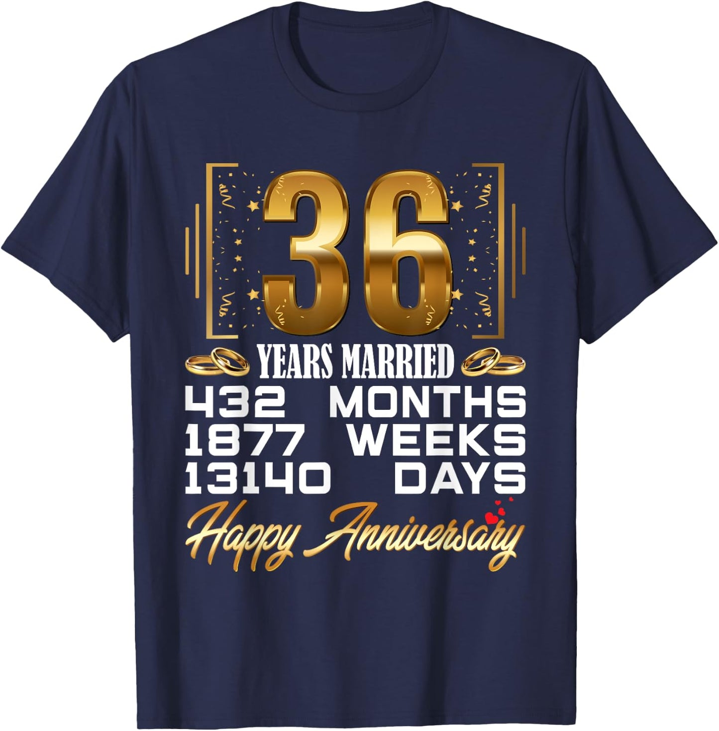 36 Years Married - Funny 36th Wedding Anniversary T-Shirt - T-Shirt | Navy