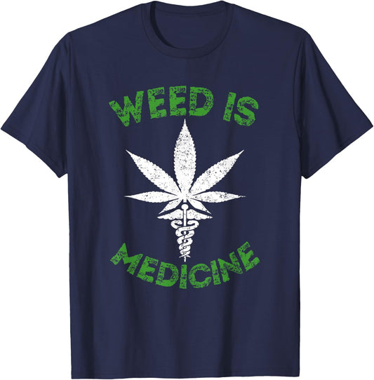 Weed Is Medicine Medical Symbol Cannabis Tea T-Shirt - T-Shirt | Navy