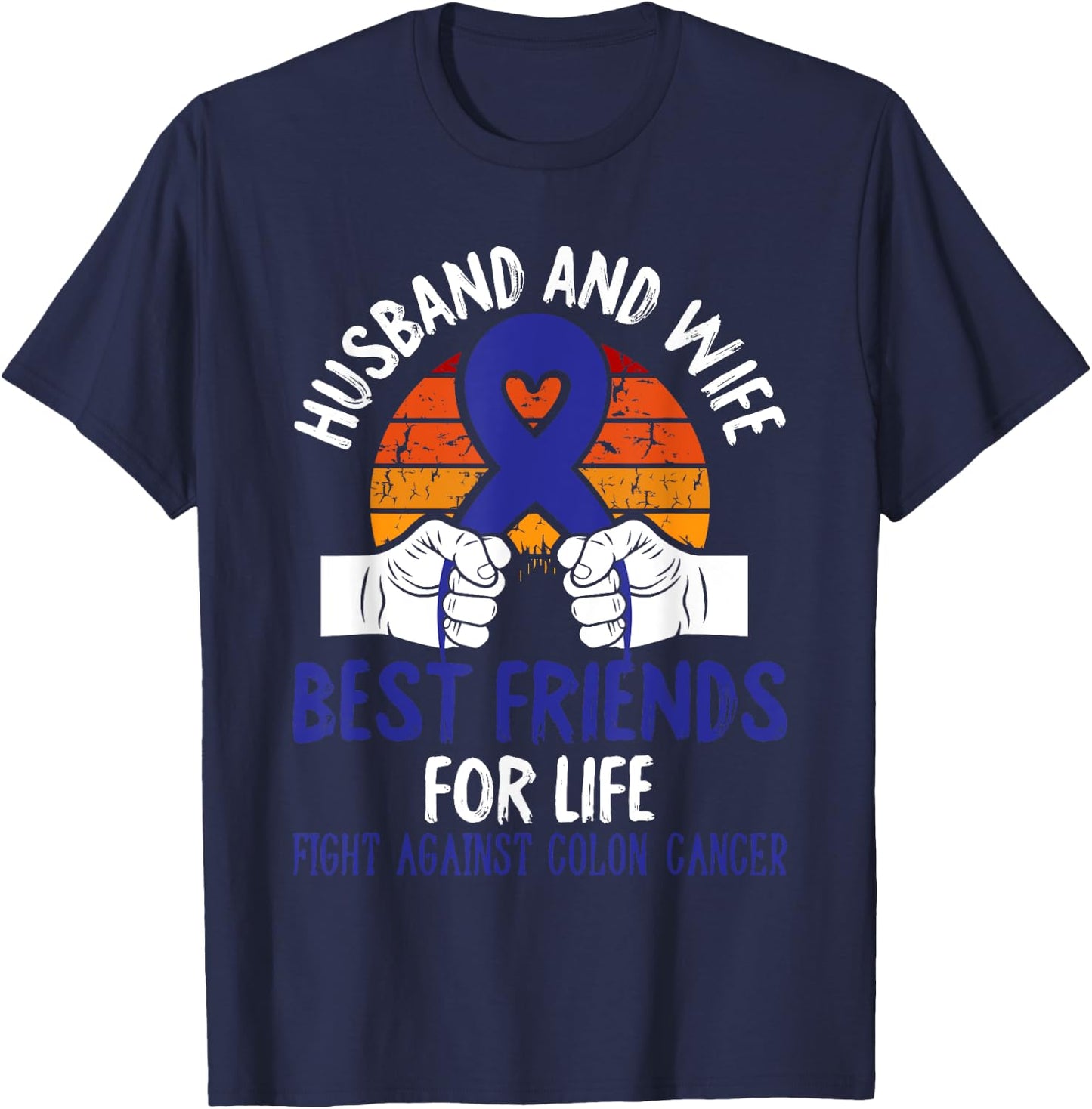 Husband And Wife Colon Cancer Awareness Fight Retro Gifts T-Shirt - T-Shirt | Navy
