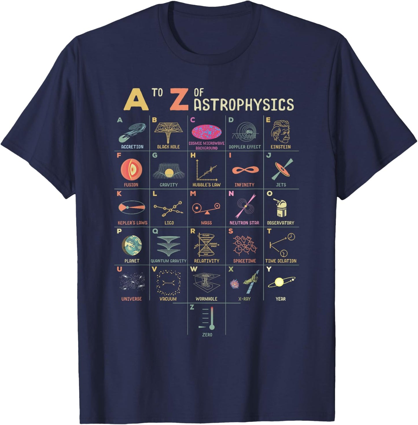 A to Z Astrophysics Funny objects in space science T-Shirt - T-Shirt | Navy