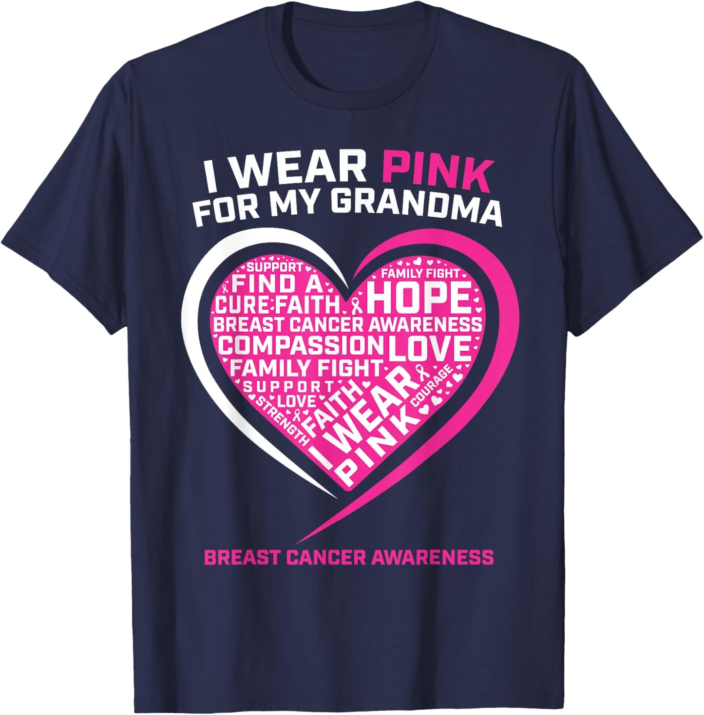 Kids Gift I Wear Pink For My Grandma Breast Cancer Awareness T-Shirt - T-Shirt | Navy