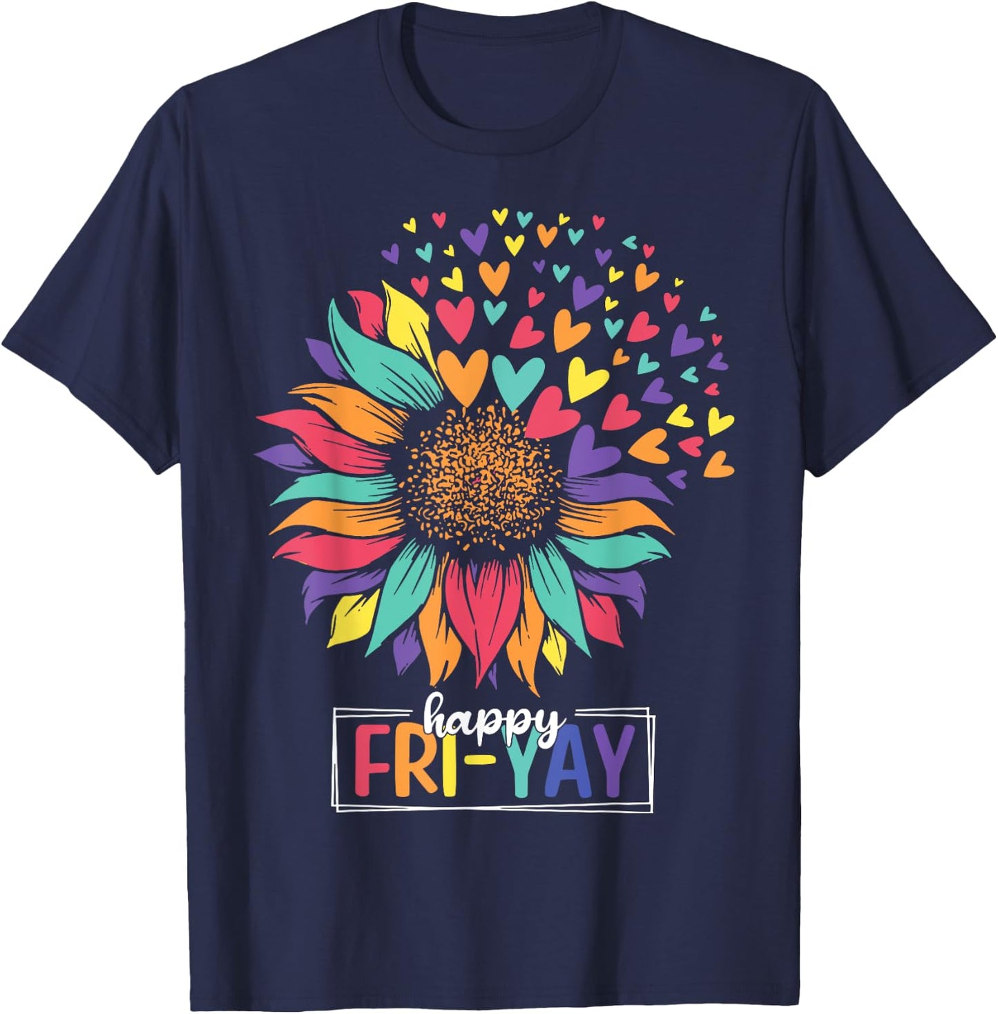 Sunflower Happy Fri-Yay Teacher Friday T-Shirt - T-Shirt | Navy