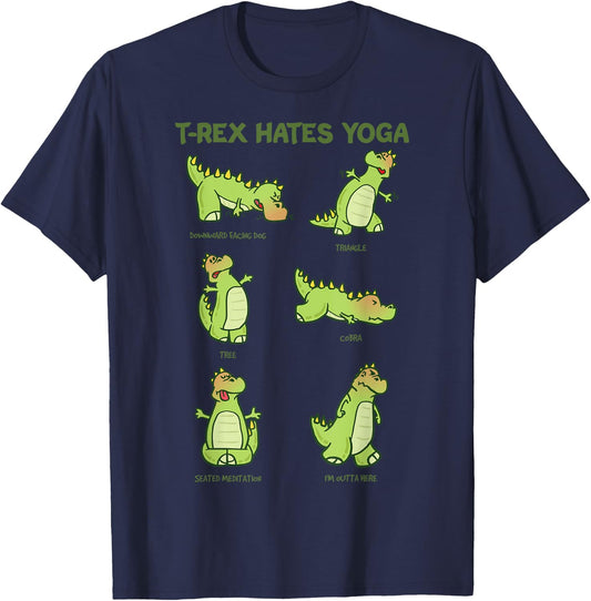 T-Rex Yoga Poses Dinosaur Mindfulness Meditation Dino Meme T-Shirt - T-Shirt | Navy