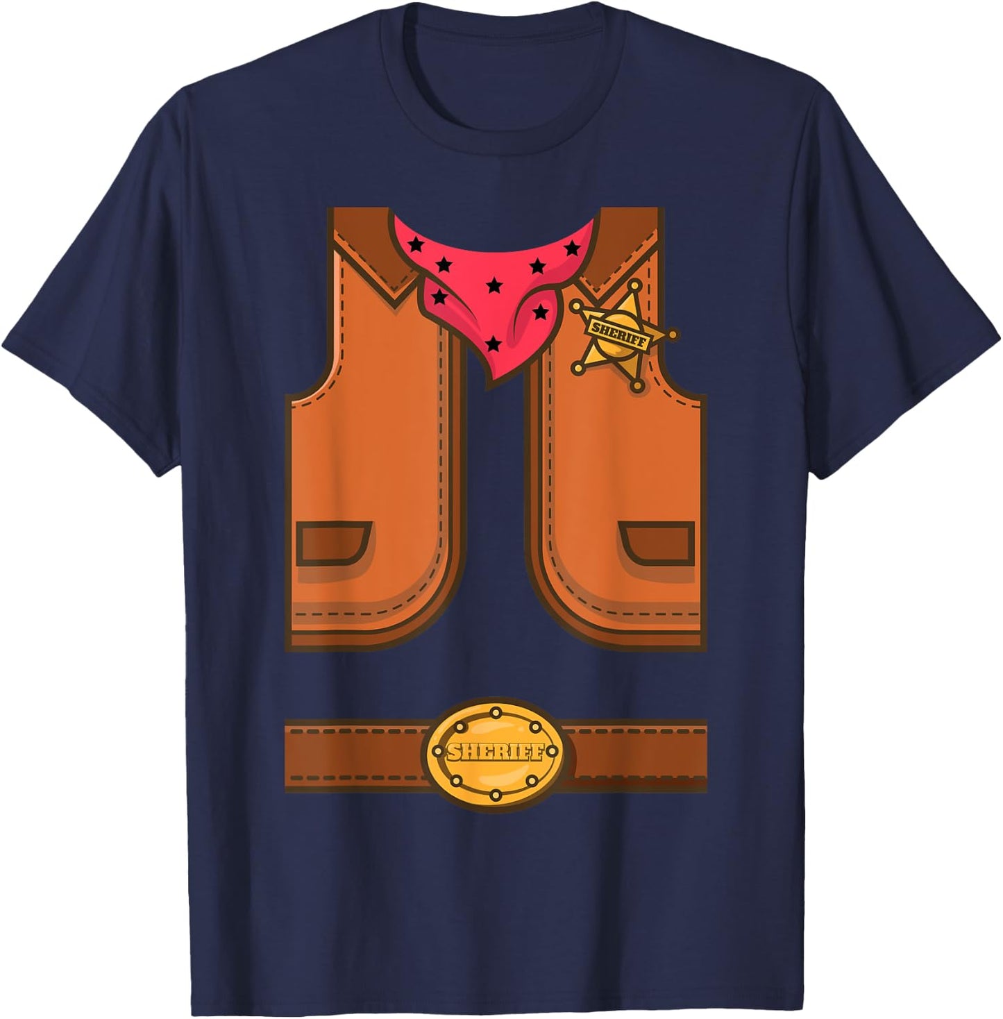 Funny Western Sheriff Halloween Cowboy Vest Simple Costume T-Shirt - T-Shirt | Navy