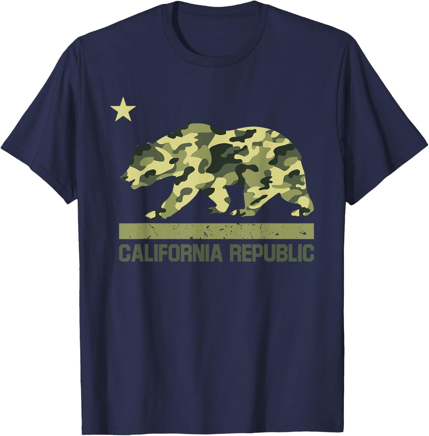 California Republic Flag Camo Bear Star Camouflage LA Cali T-Shirt - T-Shirt | Navy