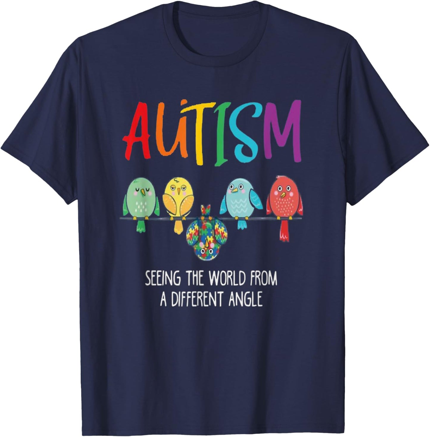 Autism Awareness Cute Owl Color Puzzles autism kids T-Shirt - T-Shirt | Navy