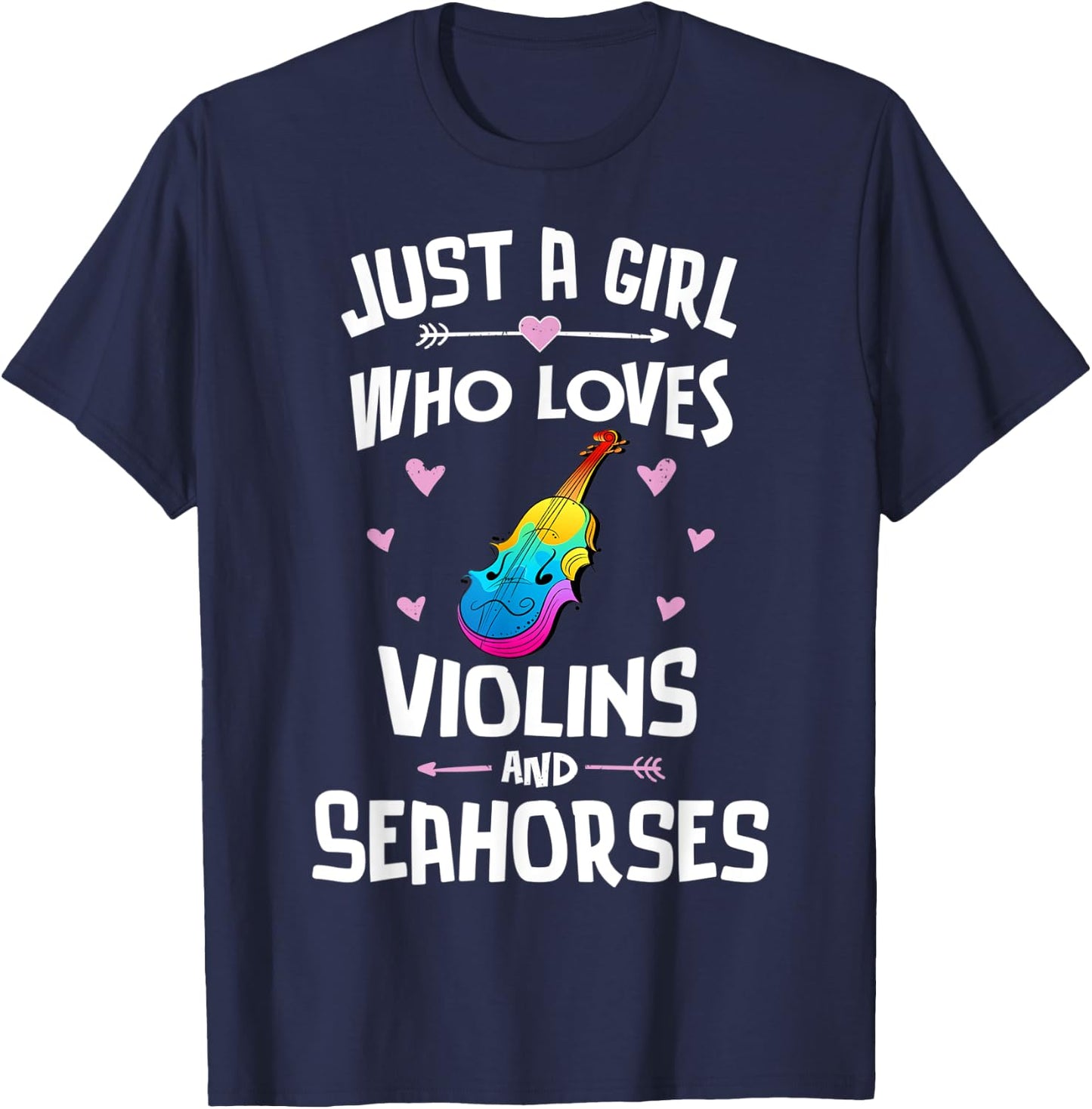 Violins And Seahorses Gifts for Girls Women T-Shirt - T-Shirt | Navy