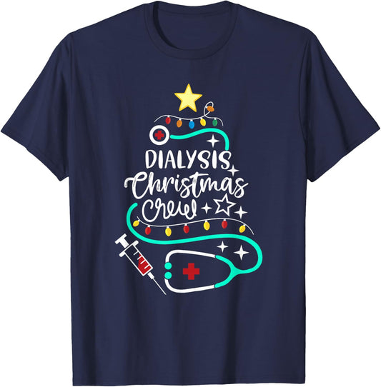 Dialysis Christmas Crew Dialysis Nurse Nephrology Technician T-Shirt - T-Shirt | Navy