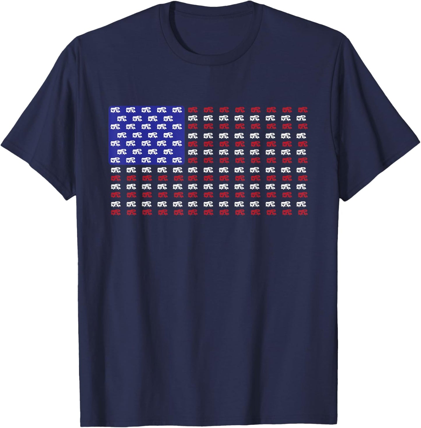 Vintage RV American Flag | USA Motorhome Owner Gift T-Shirt - T-Shirt | Navy