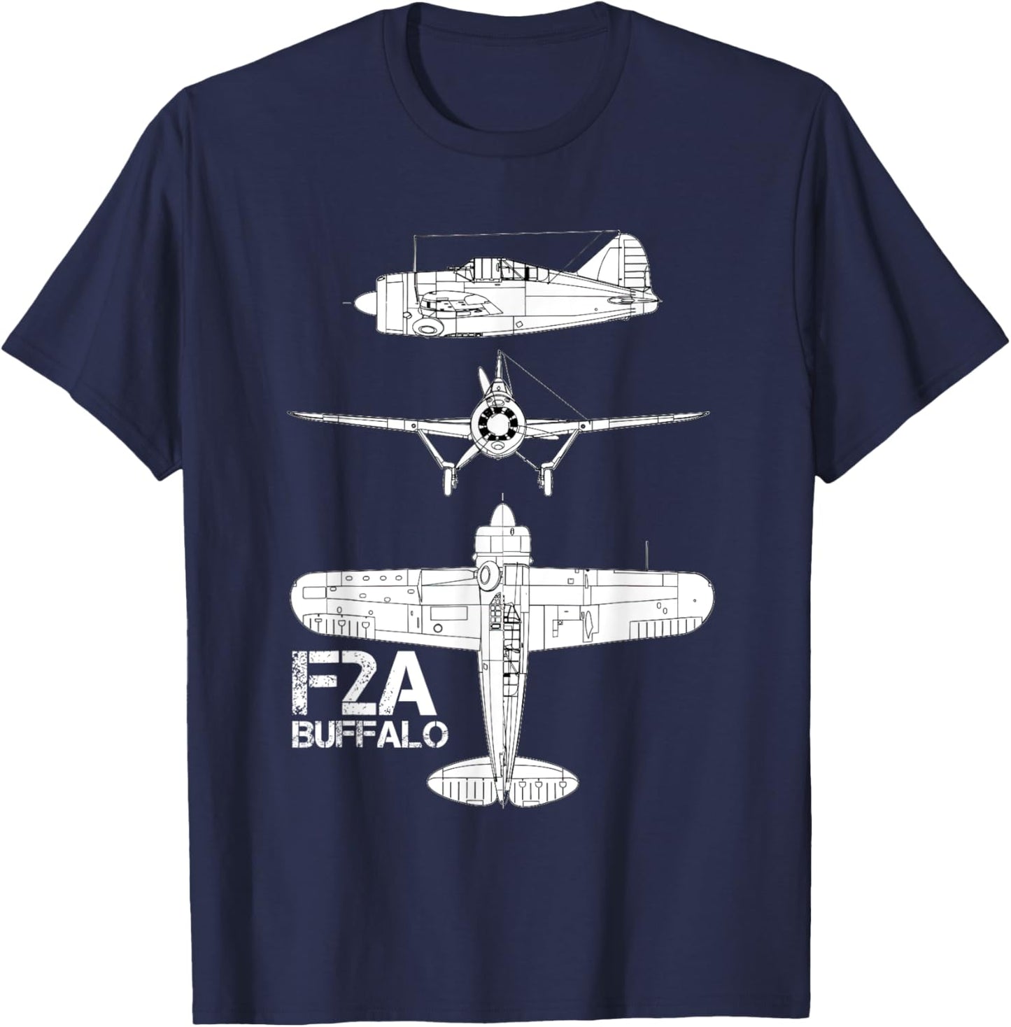 Brewster F2A Buffalo Fighter Aircraft WW2 Airplane T-Shirt - T-Shirt | Navy