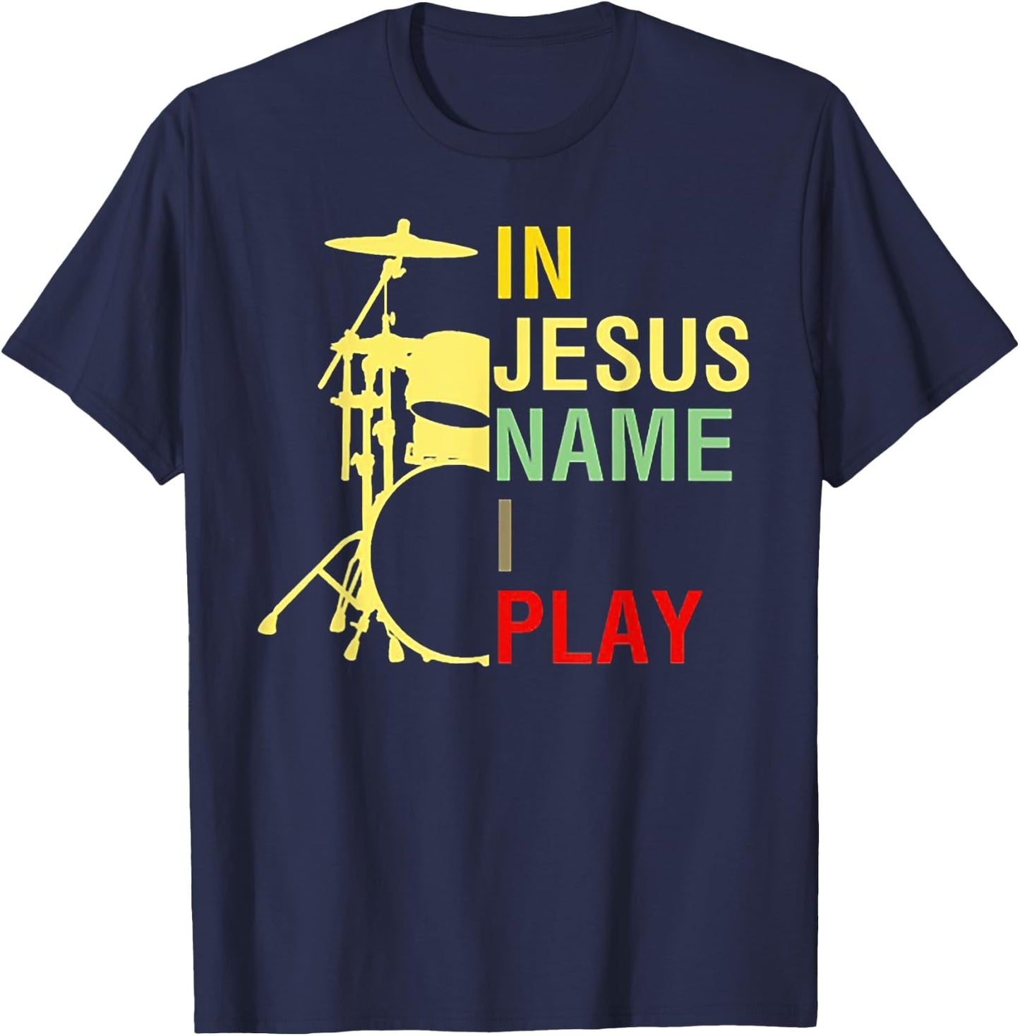 In Jesus Name I Play Vintage Drum T-Shirt - T-Shirt | Navy