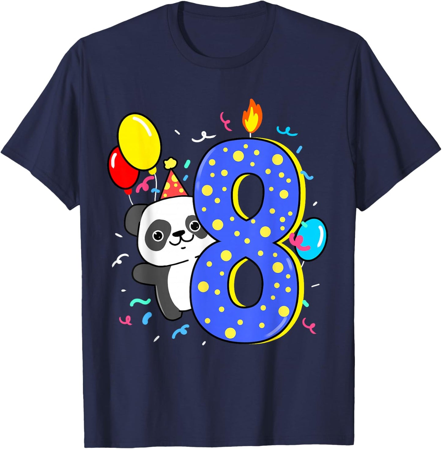 Birthday Panda 8 Years T-Shirt - T-Shirt | Navy