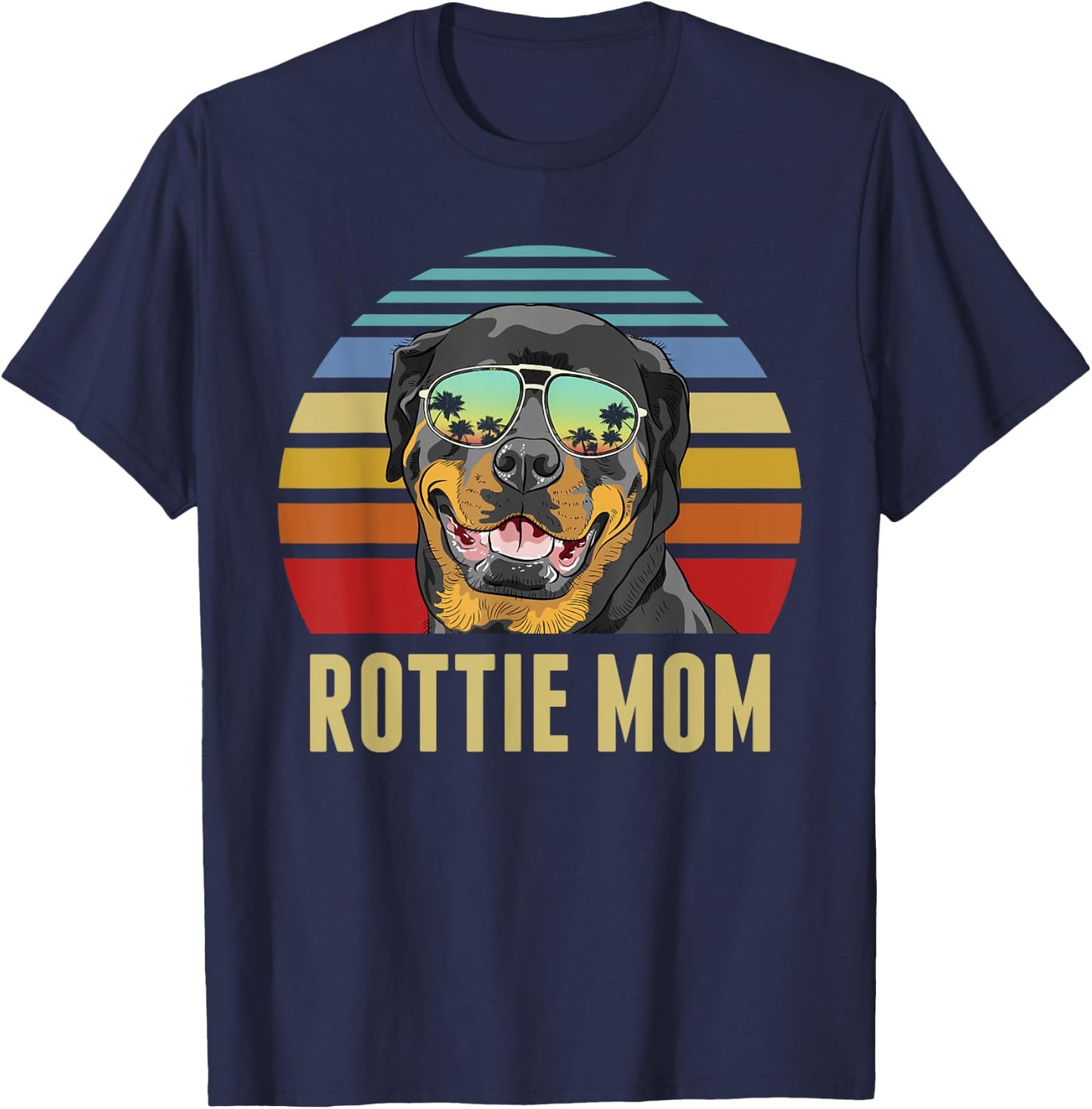 Rottie Mom Rottweiler Dog Vintage Retro Sunset Beach Vibe T-Shirt - T-Shirt | Navy