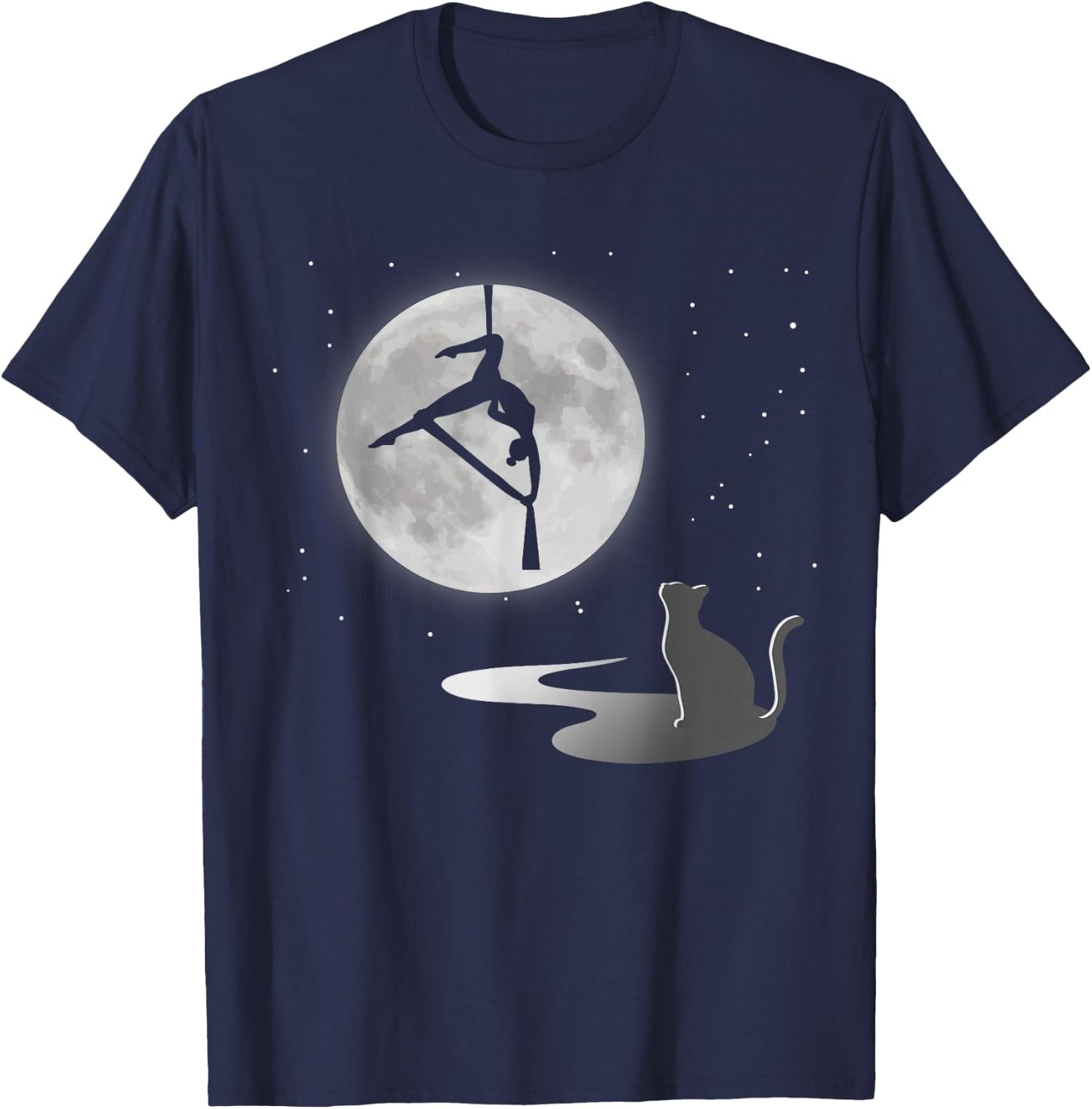 Fly Aerial Yoga Hammock Silks, Stars Moon Cat Lover, Novelty T-Shirt - T-Shirt | Navy
