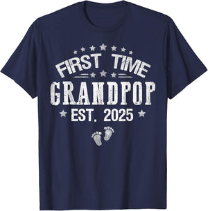 First time Grandpop est.2025 Father's Day Promoted To Papa T-Shirt - T-Shirt | Navy