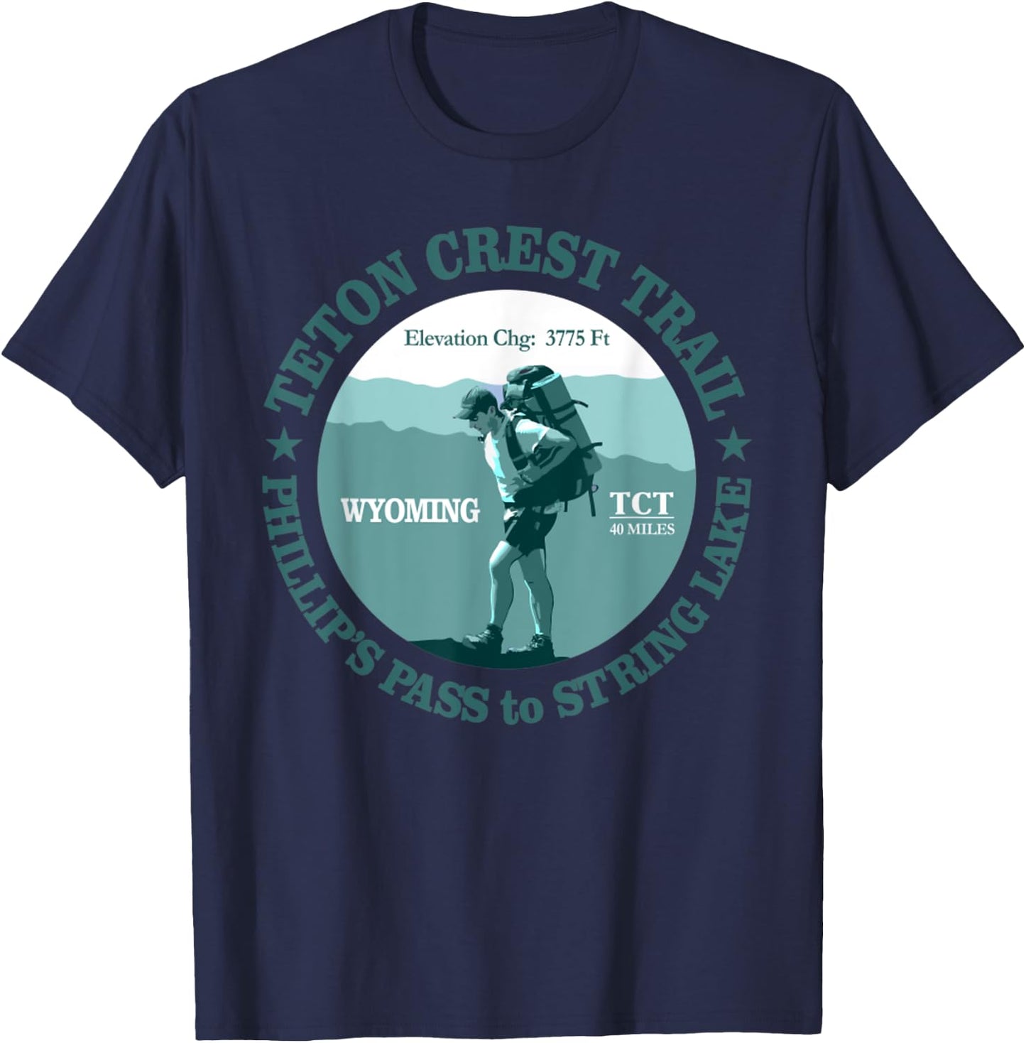 Teton Crest Trail Funny Spring Lake Hiking Mountain T-Shirt - T-Shirt | Navy