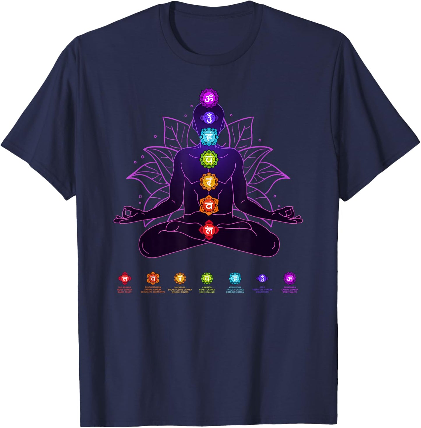 7 Seven Chakras Yoga Spiritual Body System Meditation White T-Shirt - T-Shirt | Navy
