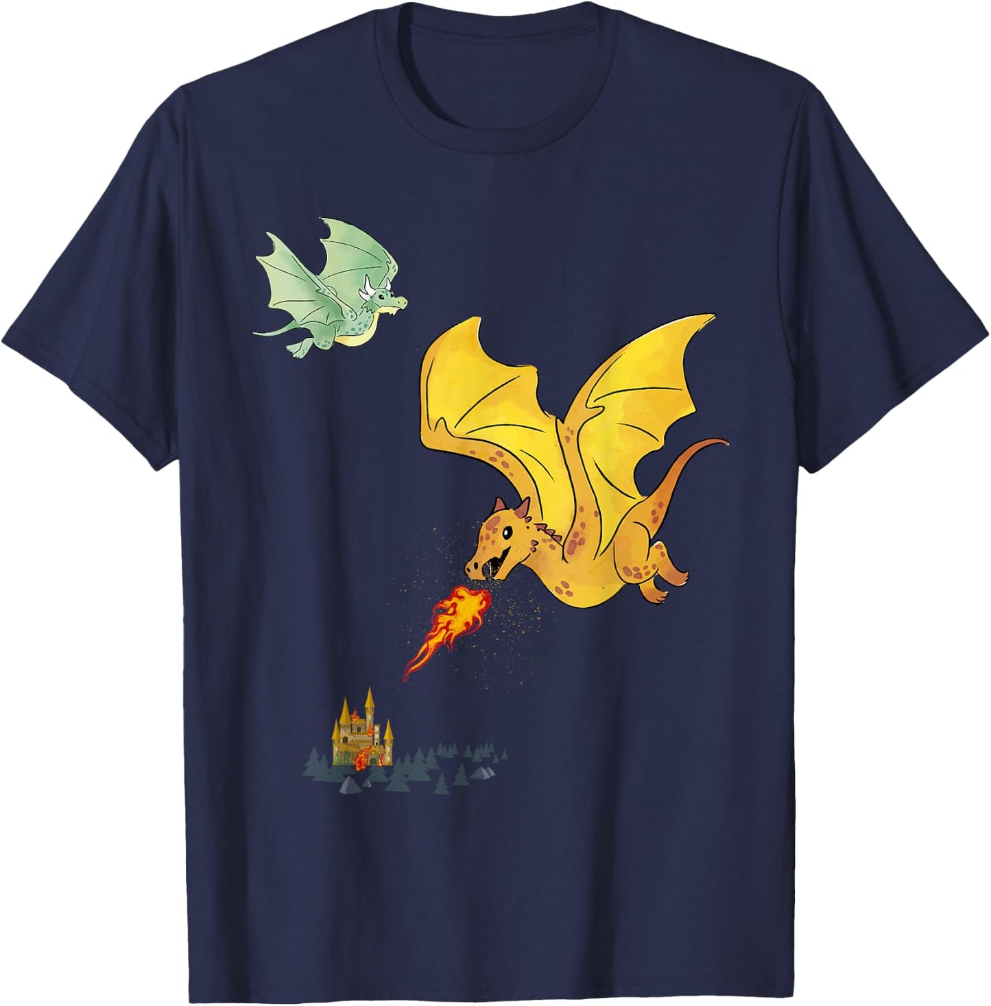 Flying Dragons & Flames Lizard Wyverns T-Shirt - T-Shirt | Navy
