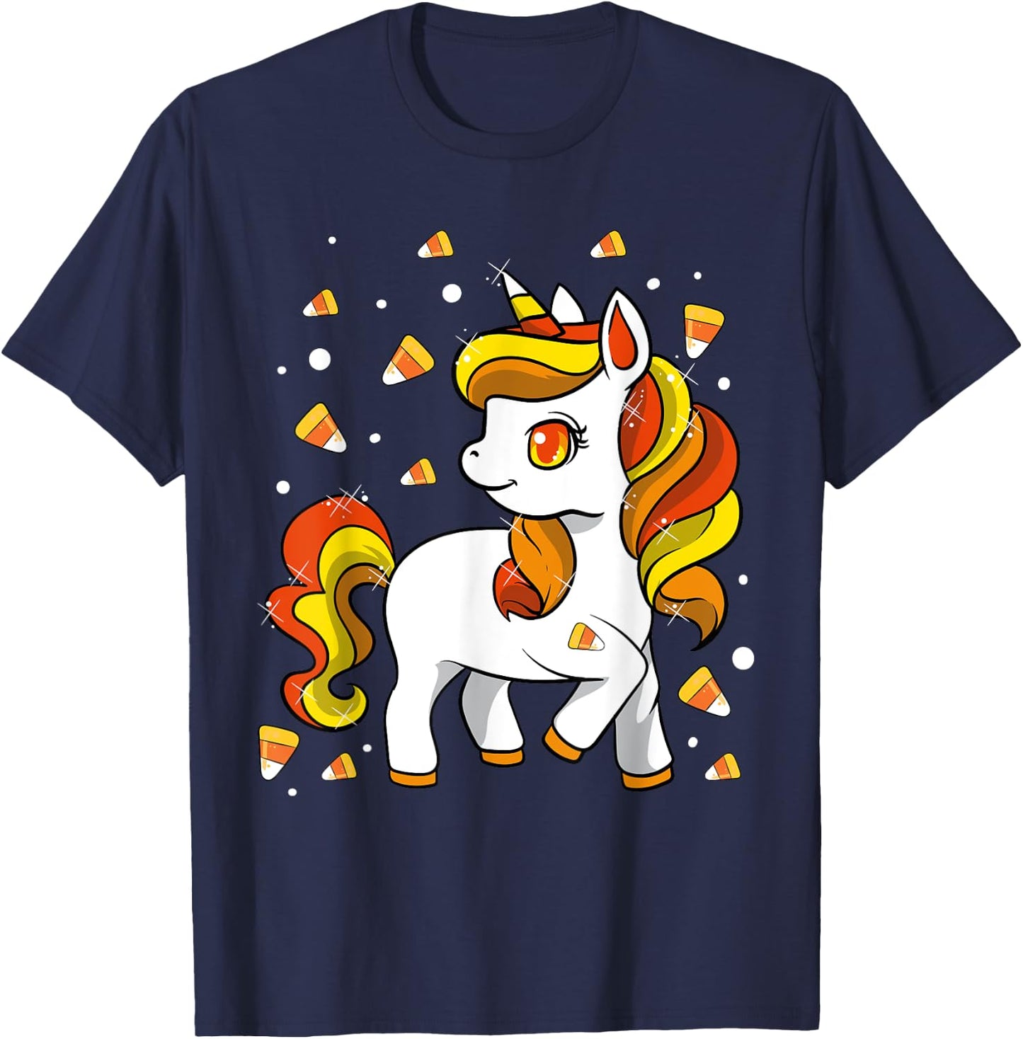 Kids Unicorn Candy Corn Shirt Girls Halloween T-Shirt - T-Shirt | Navy