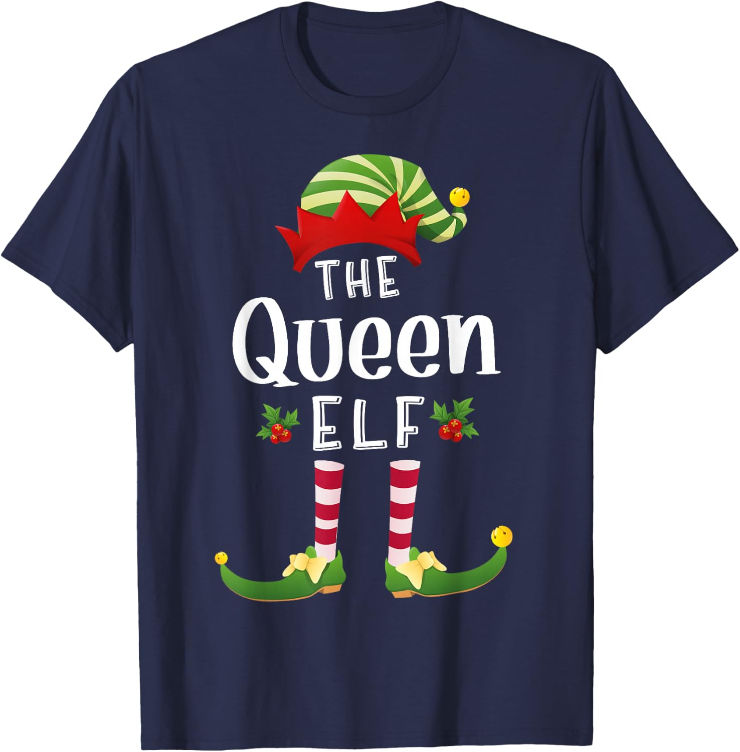 Queen Christmas Elf Matching Pajama X-Mas Party T-Shirt - T-Shirt | Navy