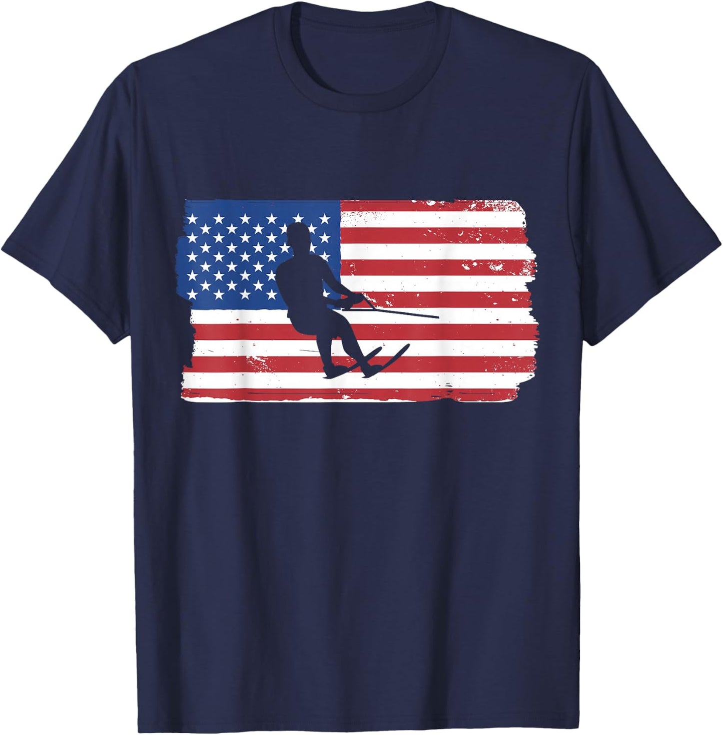 USA Waterskiing Patriotic American Flag Waterskiing T-Shirt - T-Shirt | Navy