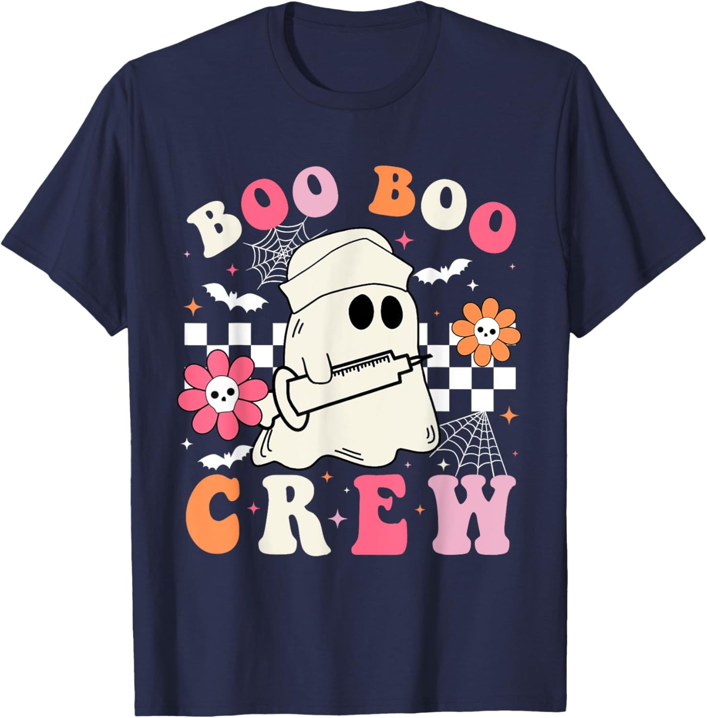 Boo Crew Nurse Halloween Outfits Men Kids Groovy T-Shirt - T-Shirt | Navy