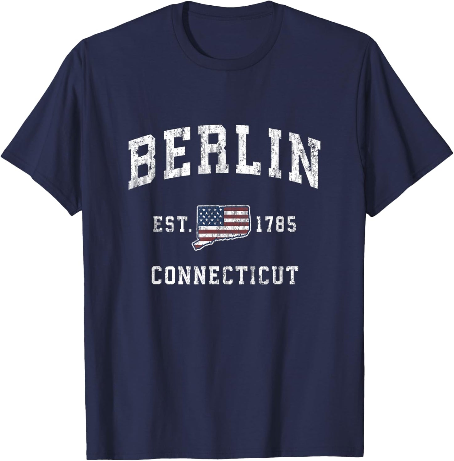 Berlin Connecticut CT Vintage American Flag Sports Design T-Shirt - T-Shirt | Navy