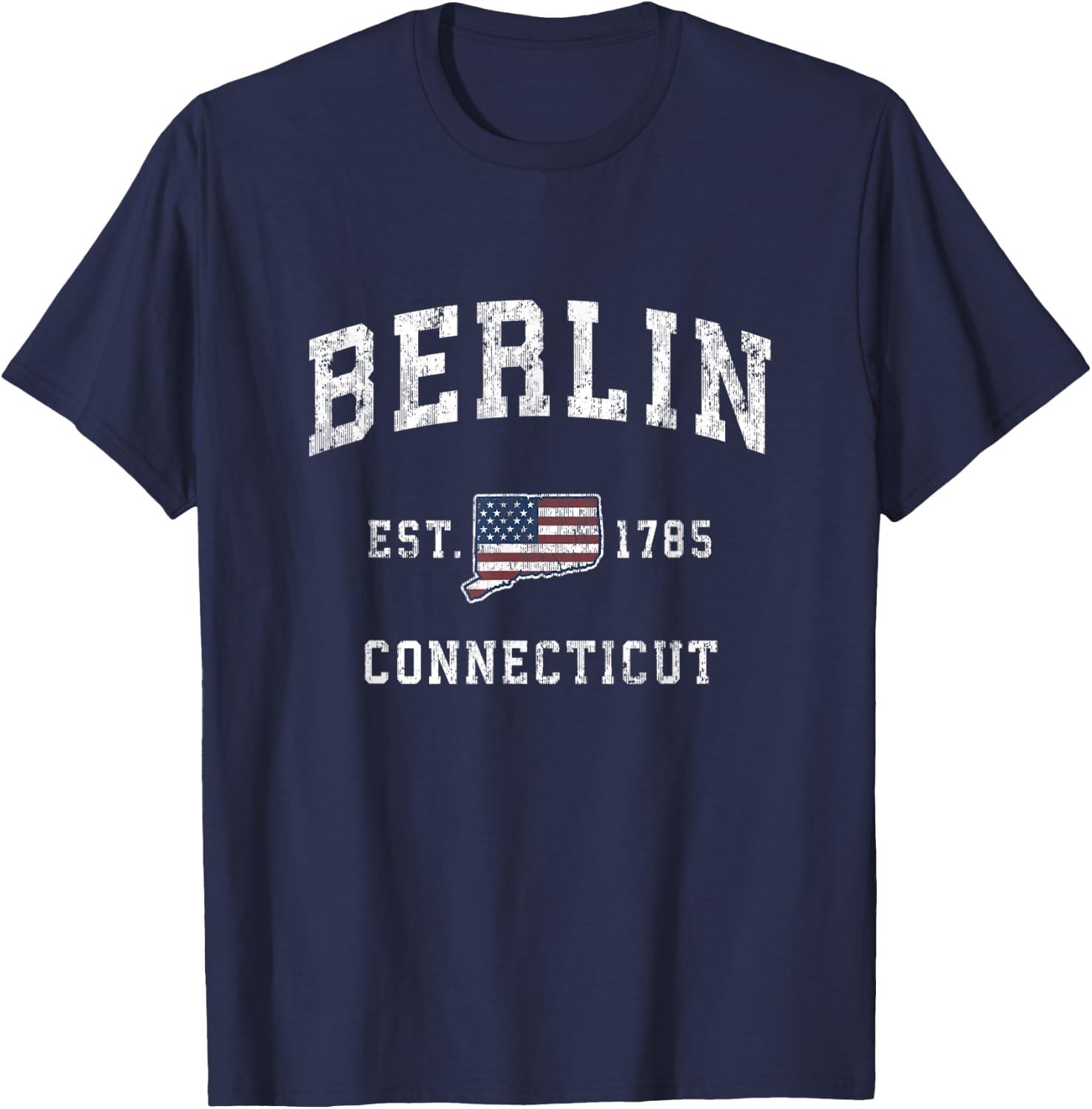 Berlin Connecticut CT Vintage American Flag Sports Design T-Shirt - T-Shirt | Navy