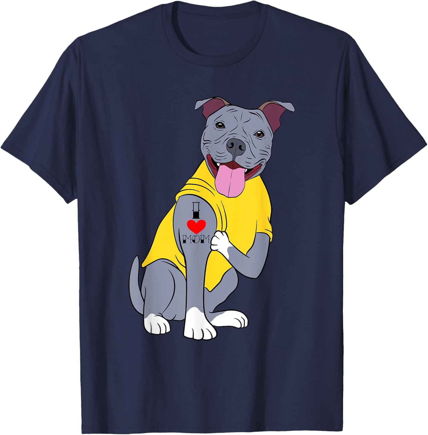 I Love Mom Mommy Mother's Day Collection Pitbull Dog T-Shirt - T-Shirt | Navy