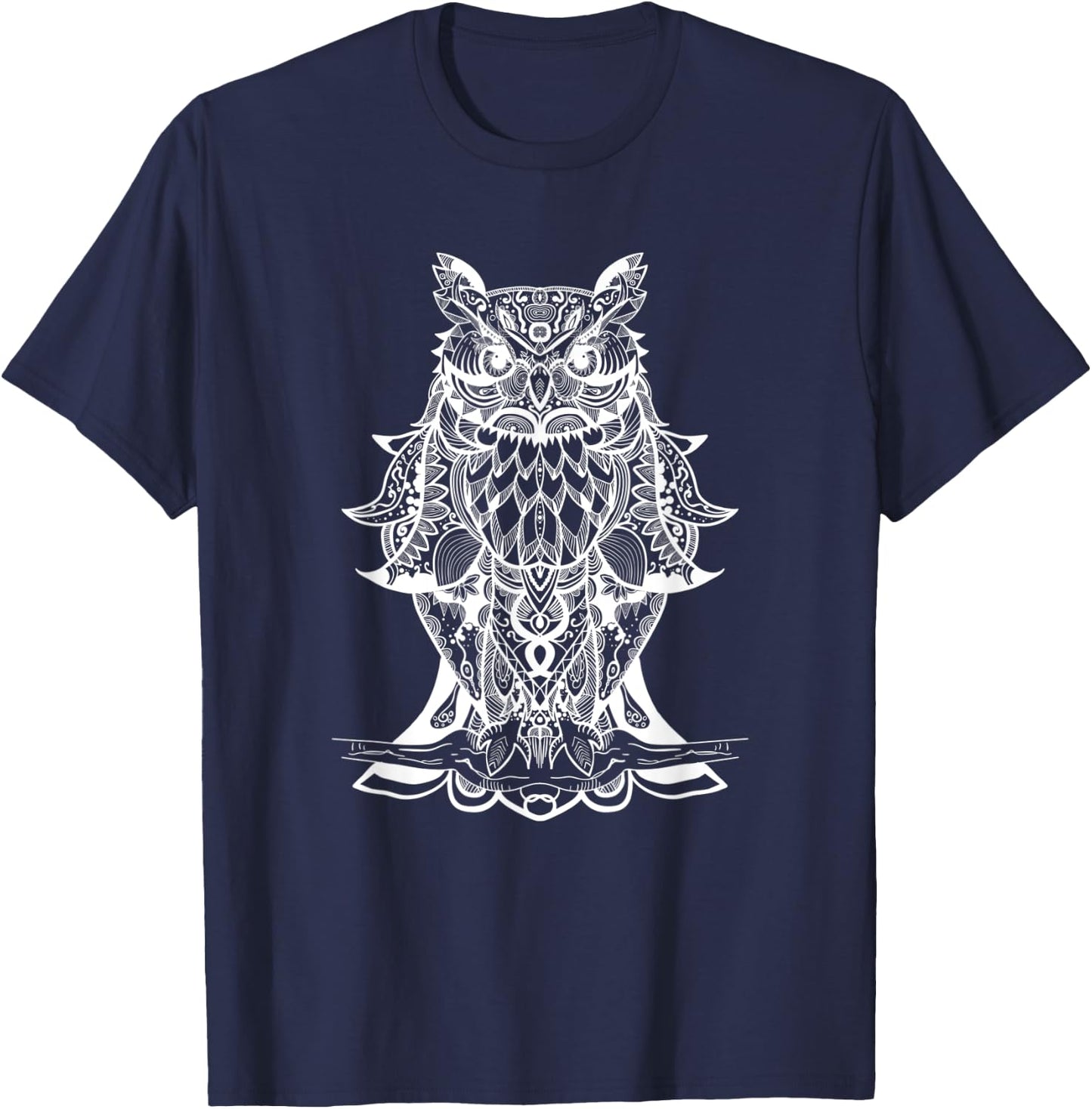 Geometric Owl - Sacred Geometric Mandala Animal T-Shirt - T-Shirt | Navy