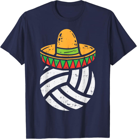 Volleyball Sombrero Cinco De Mayo Fiesta Sport Mexican T-Shirt - T-Shirt | Navy