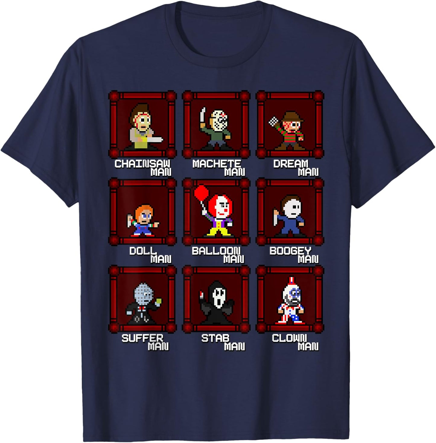 Choose Your Slasher 8-Bit Retro Horror Game T-Shirt - T-Shirt | Navy