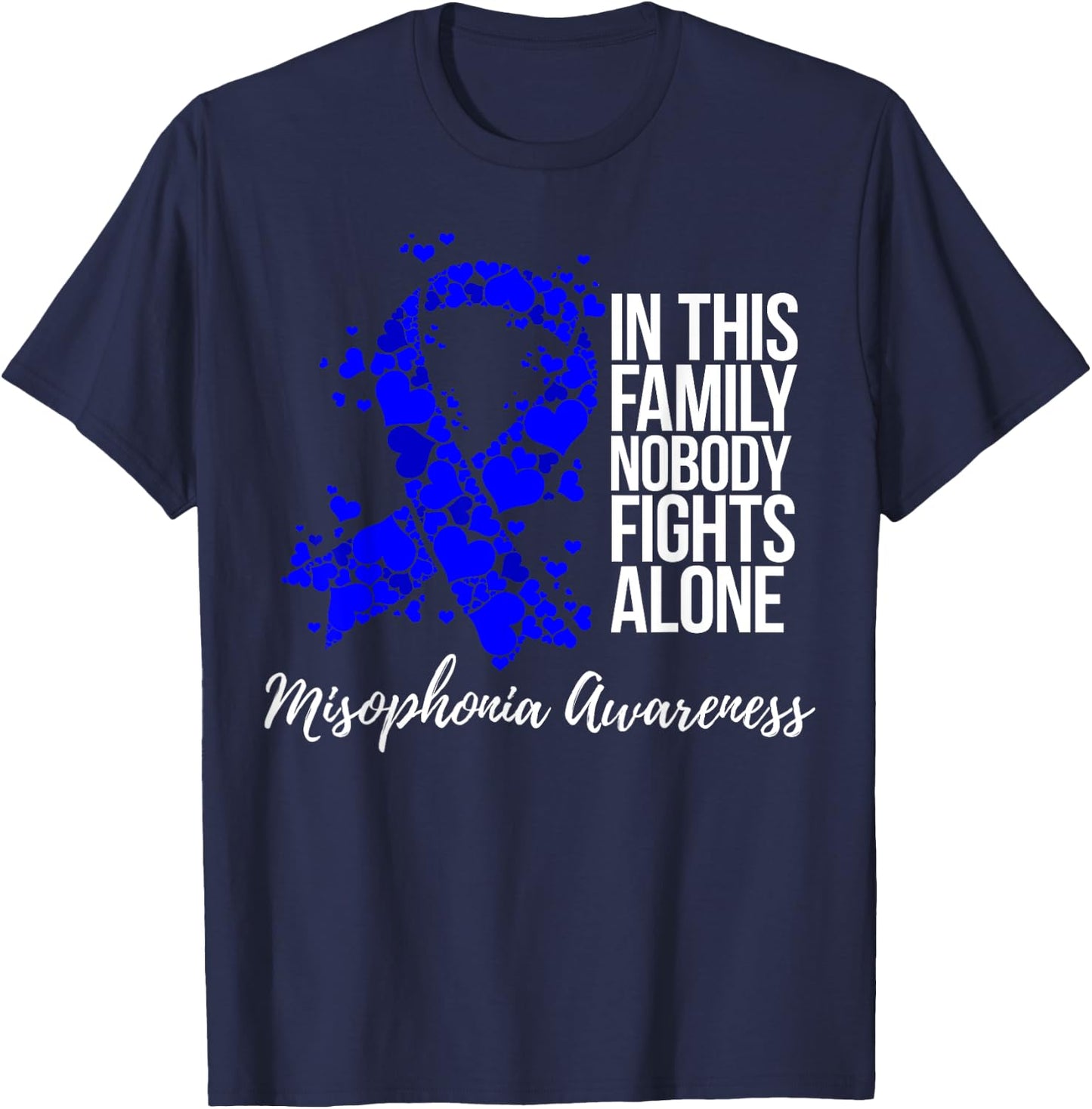 Family Support Blue Ribbon Misophonia Awareness T-Shirt - T-Shirt | Navy