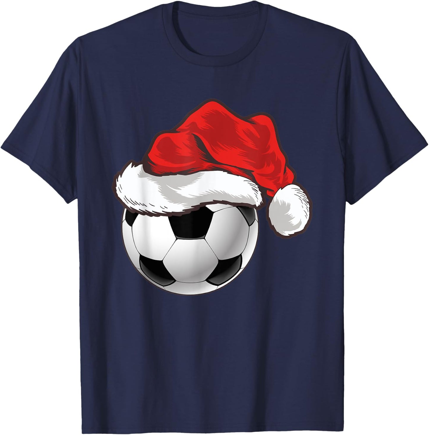 Football Player Xmas Gift Santa Hat Soccer Ball Christmas T-Shirt - T-Shirt | Navy